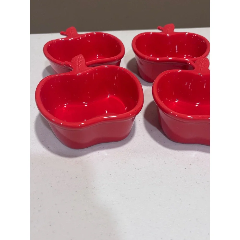 Avon Red Ceramic Apple Shaped Ramekin Bowls Set of 4 Oven Safe Dishware